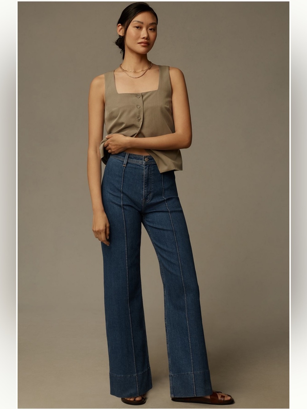 Pistola Penny Pintuck High-Rise Wide-Leg Ankle Jeans